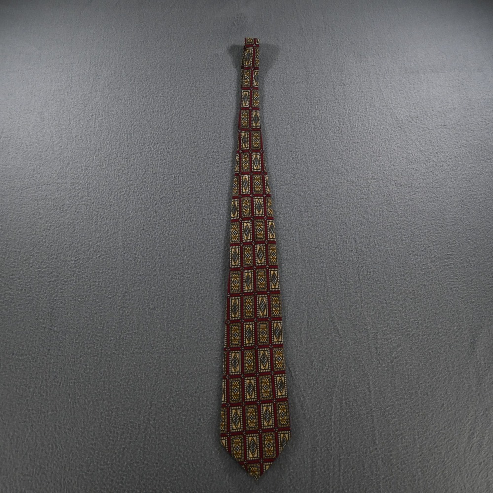 Metropolitan Museum of Art Mens Vintage Geometric Mosaic Silk Tie OS Red Gold